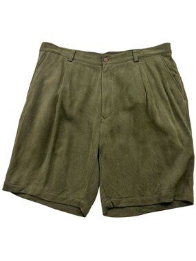 Tommy Bahama Men's Silk Pleated Front Shorts Size 38 Olive Green Solid Pockets